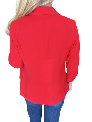 Red Recycled Shirred Slv Blazer