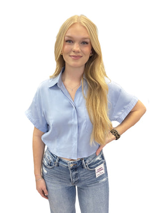 Collar Neck Short Sleeve Crop Shirt