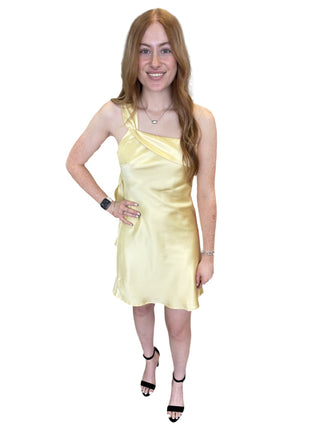 Lemon One Shoulder Silk Fitted Dress