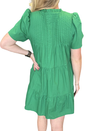 Front Button Down Pleated Detail Ruffle Mini Dress