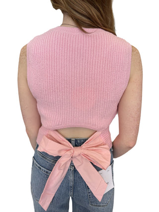 Back Bow Detail Sleeveless Sweater Top