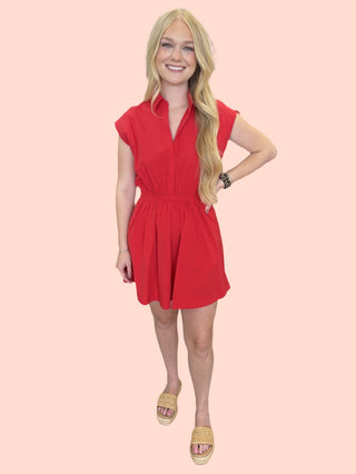 Sleeveless Collared Shirred Mini Dress