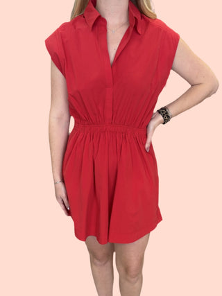 Sleeveless Collared Shirred Mini Dress