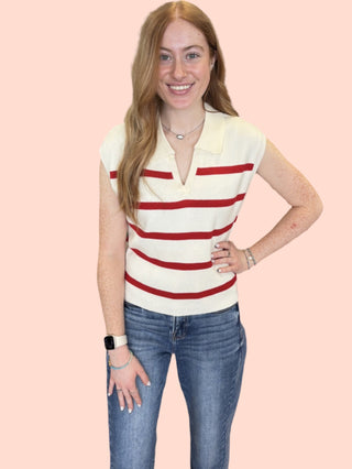 Collared Striped Polo Vest