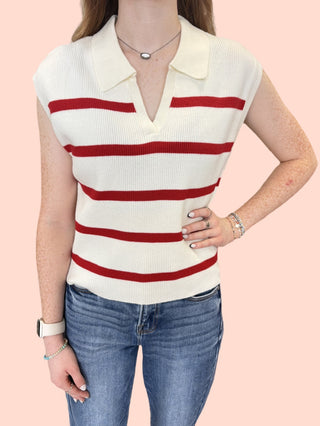 Collared Striped Polo Vest