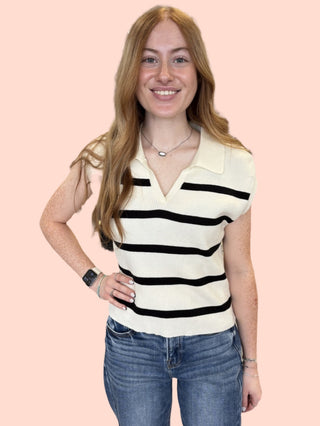 Collared Striped Polo Vest