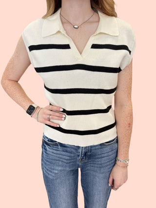 Collared Striped Polo Vest