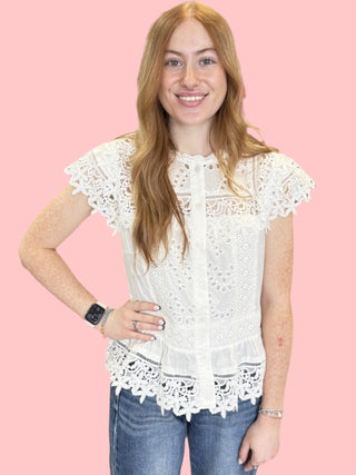 Lace & Eyelet Peplum Blouse