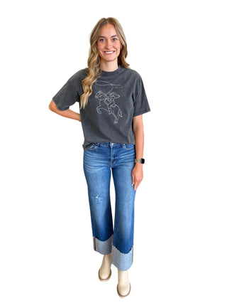 Washed Tee With Western Line Stitch