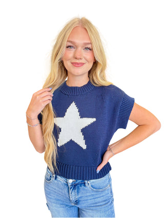 Navy & White Star Vest Sweater