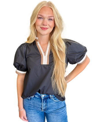 Solid short bubble sleeve featuring multicolor band finish