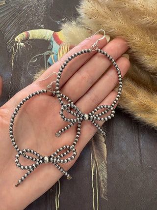 Sterling Silver Pearl Bow Hoop Earring