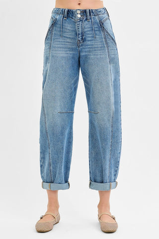 SLOUCHY ANKLE BARREL DOUBLE ROLL UP JEANS