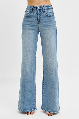 Risen High Rise Wide-Front Yoke Detailed Jeans