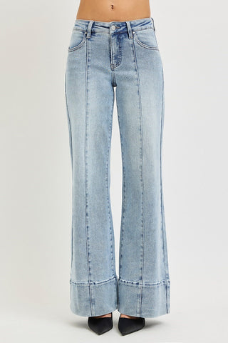 Risen Mid Rise Ankle Wide Flare Jeans