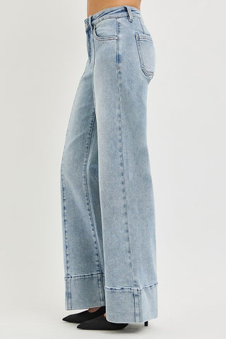 Risen Mid Rise Ankle Wide Flare Jeans