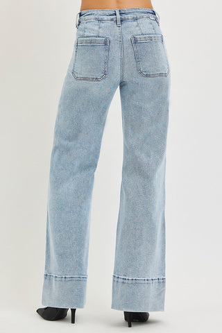 Risen Mid Rise Ankle Wide Flare Jeans