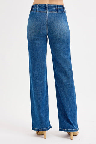 High Rise Wide Leg Front Yoke Detailed Jeans
