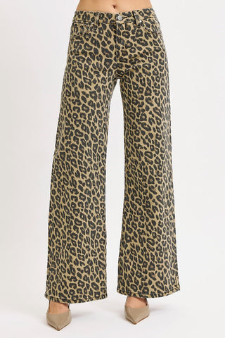 Mid Rise Wide Leopard Print Pants