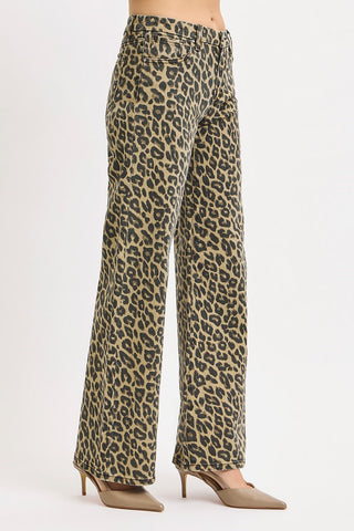 Mid Rise Wide Leopard Print Pants