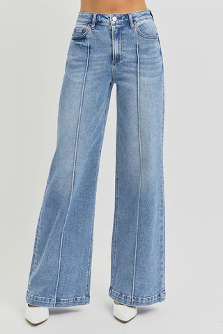 High Waisted Wide Leg Pintuck Detailed Jeans