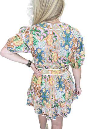 Garden Party Puff Sleeve Belted Cotton Mini Dress