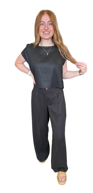 Black Button Back Cropped Top