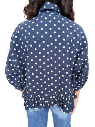 Polka Dot Ruffled Hem Blouse