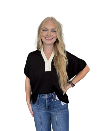 Black Cream Trim Scuba Top