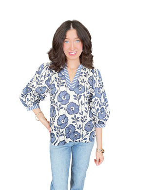 Ruffled Neckline Floral Top