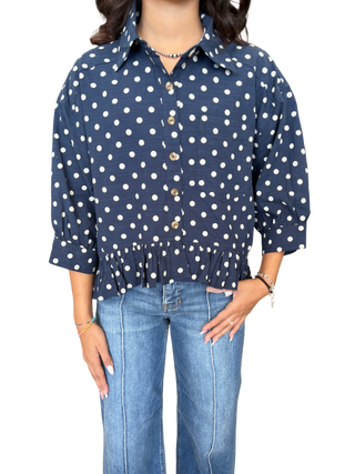 Polka Dot Ruffled Hem Blouse