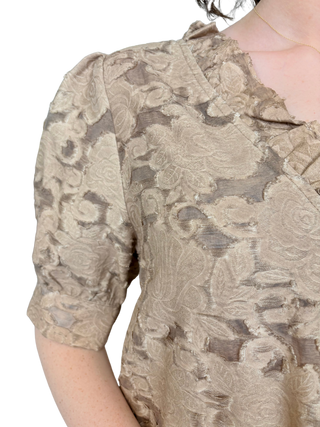 Floral Burnout Ruffled V-Neck Top