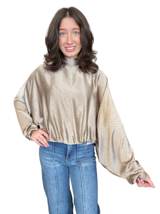 High Neck Polka Dot Long Sleeve Blouse