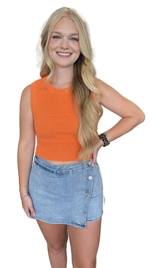 Orange Bow Back Detail Sleeveless Sweater Top