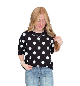 Polka Dot Short Sleeve Sweater Top