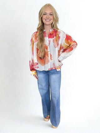 Neck Band Long Sleeve Voluminous Blouse
