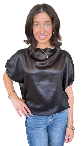 Metallic With High Neck Blouson Top