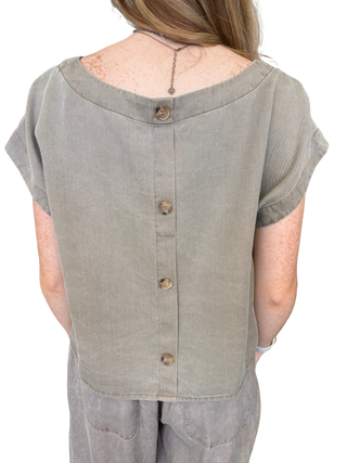 Button Back Linen Cropped Top
