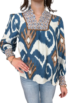 Long Sleeve Denim Printed Top