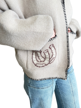 Western Whipstitch Zip Sweater Jacket