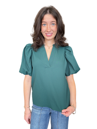 Puff Sleeve Top With V-Neck Detail