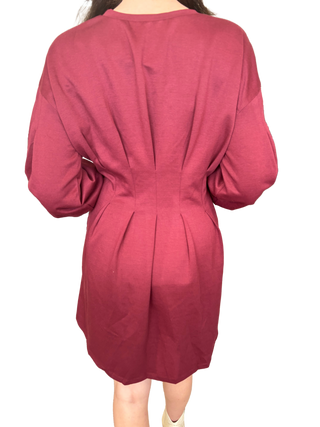 Long Sleeve Pleated Waist Detail Dress