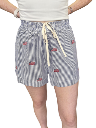 Stripe Flag Embroidered Shorts