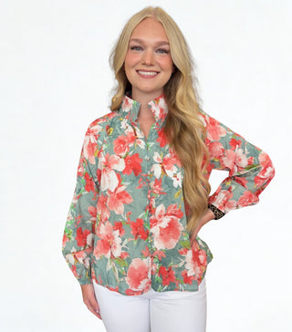 Seafoam Multi Floral High Neck Top