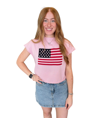 Mock Neck "USA Flag" Graphic Sweater