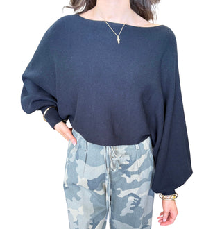 Black Puff Sleeve Knit Top