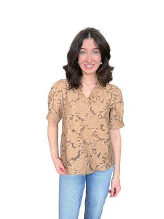 Floral Burnout Ruffled V-Neck Top