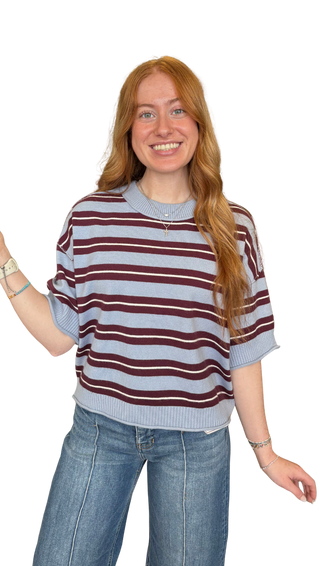 Striped Short Sleeve Sweater
