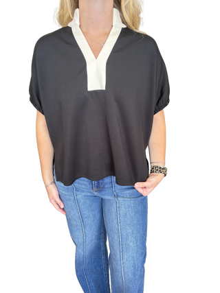 Black Cream Trim Scuba Top