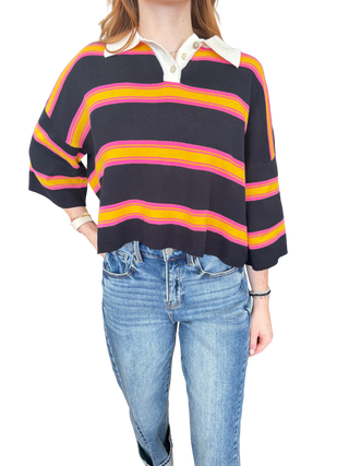 Striped Half Sleeve Knit Polo